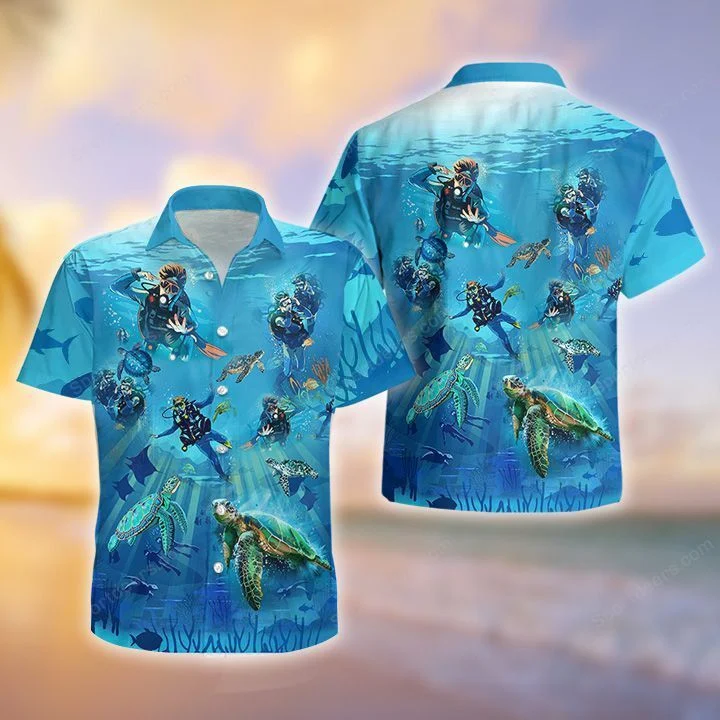 Scuba Diving - Ocean Turtle Tropical Hawaiian Shirt, Summer gift, Hawaiian Shirts for Men, Aloha Beach Shirt