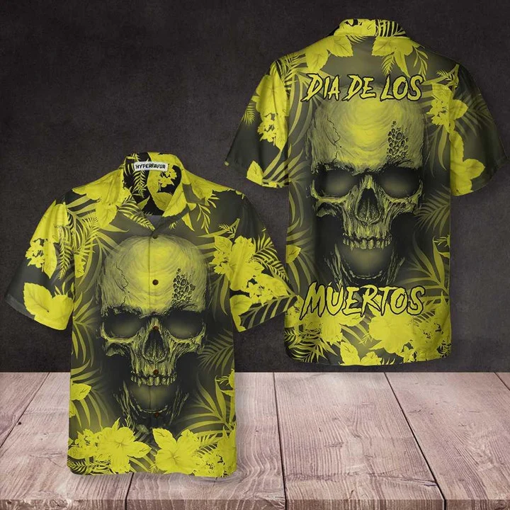 Skull Floral Pattern Dia De Los Muertos Hawaiian Shirt