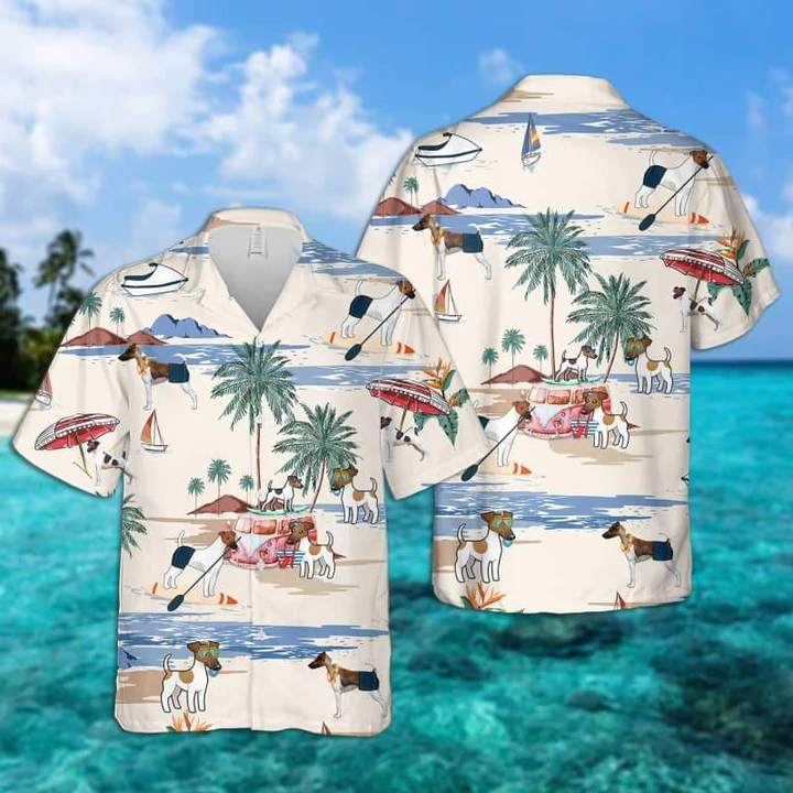 Smooth Fox Terrier Summer Beach Hawaiian Shirt, Hawaiian Shirts for Men Short Sleeve Aloha Beach Shirt