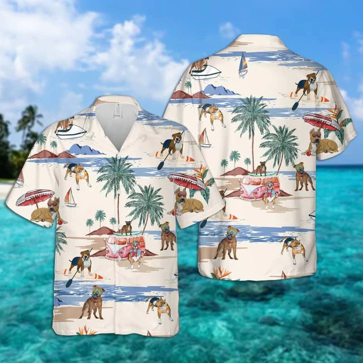 Staffordshire Bull Terrier Summer Beach Hawaiian Shirt, Hawaiian Shirts for Men Short Sleeve Aloha Beach Shirt