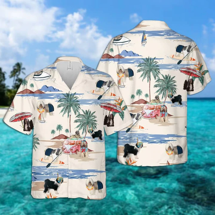 Tibetan Terrier Summer Beach Hawaiian Shirt, Hawaiian Shirts for Men Short Sleeve Aloha Beach Shirt