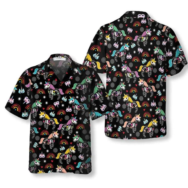 Unicorn Tops Peach Day Of The Dead Hawaiian Shirt