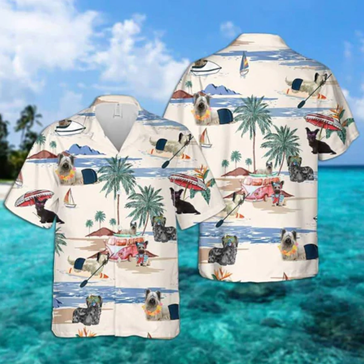 Skye Terrier Summer Beach Hawaiian Shirt, Hawaiian Shirts for Men Short Sleeve Aloha Beach Shirt