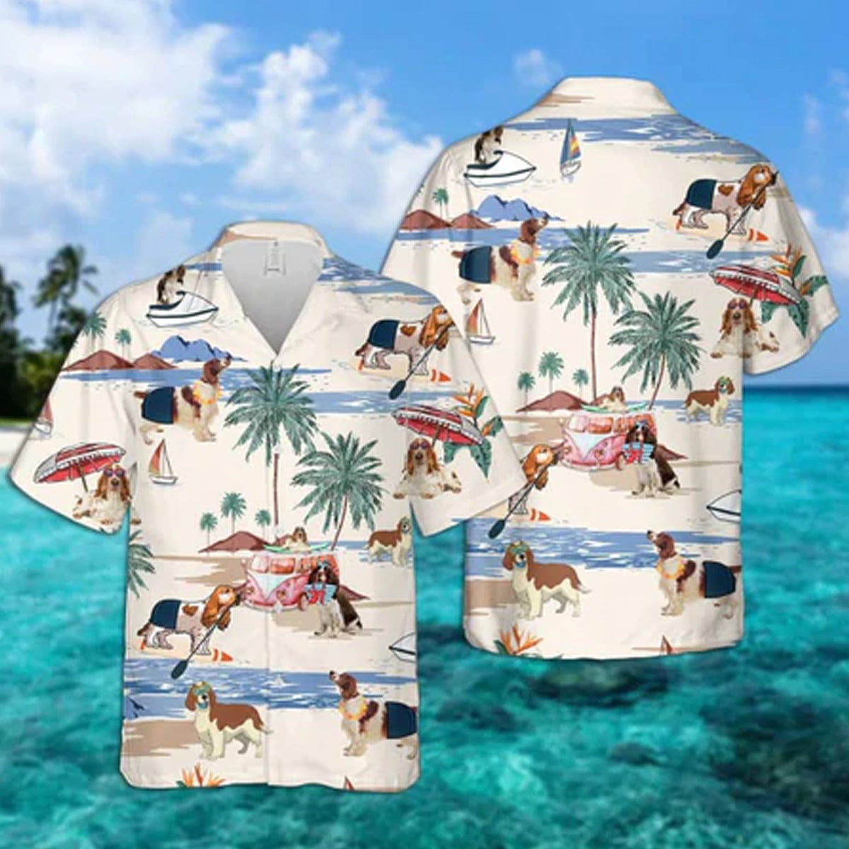 Welsh Springer Spaniel Summer Beach Hawaiian Shirt, Hawaiian Shirts for Men Short Sleeve Aloha Beach Shirt