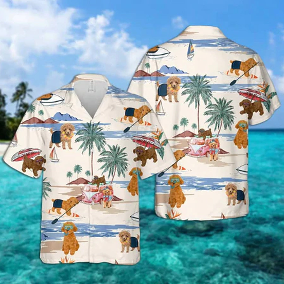 Toy Poodle Summer Beach Hawaiian Shirt, Hawaiian Shirts for Men Short Sleeve Aloha Beach Shirt