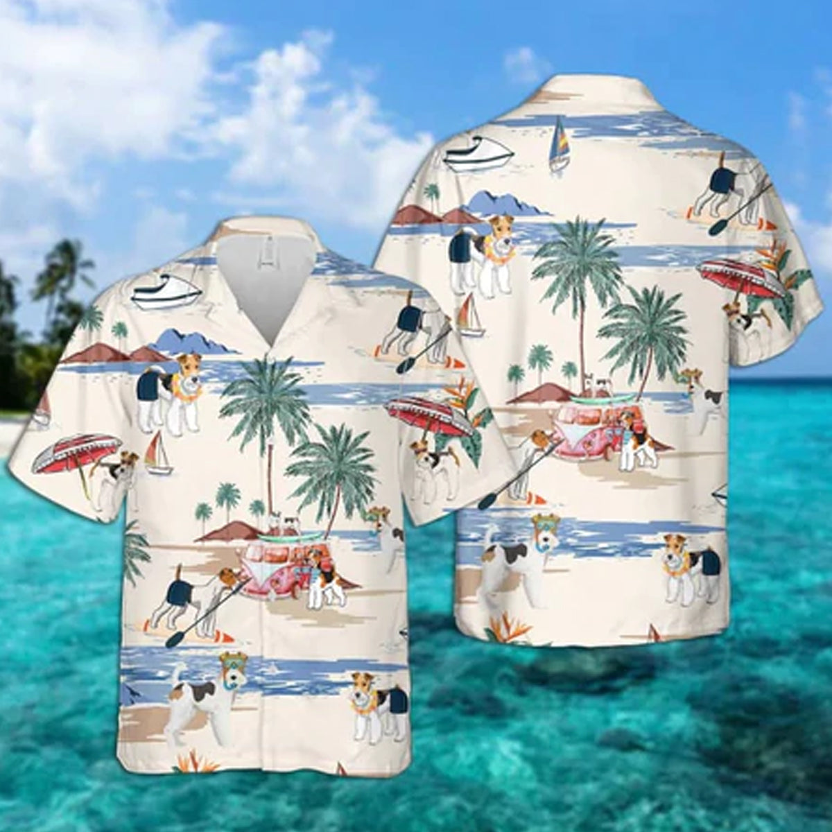 Wire Fox Terrier Summer Beach Hawaiian Shirt, Hawaiian Shirts for Men Short Sleeve Aloha Beach Shirt