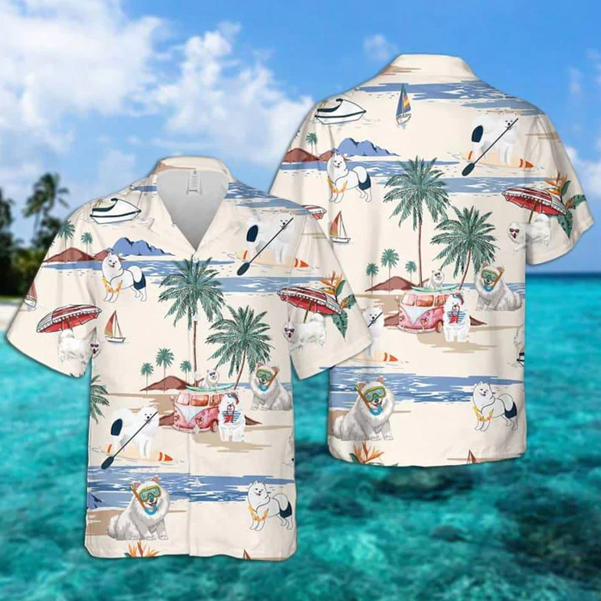 Samoyed Summer Beach Hawaiian Shirt, Hawaiian Shirts for Men women Short Sleeve Aloha Beach Shirt