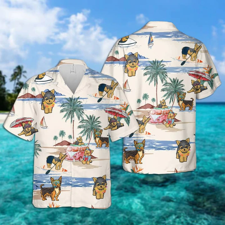 Yorkie Summer Beach Hawaiian Shirt, Hawaiian Shirts for Men women Short Sleeve Aloha Beach Shirt