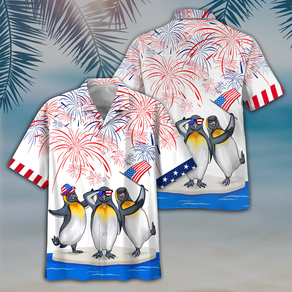 penguins 4th of july Hawaiian Shirt, Independence Is Coming, USA Patriotic Hawaiian Shirt